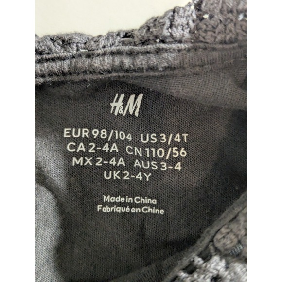 H&M Black 100% Cotton Baby Toddler Top 3/4T Crochet Peter Pan Collar - Picture 3 of 5